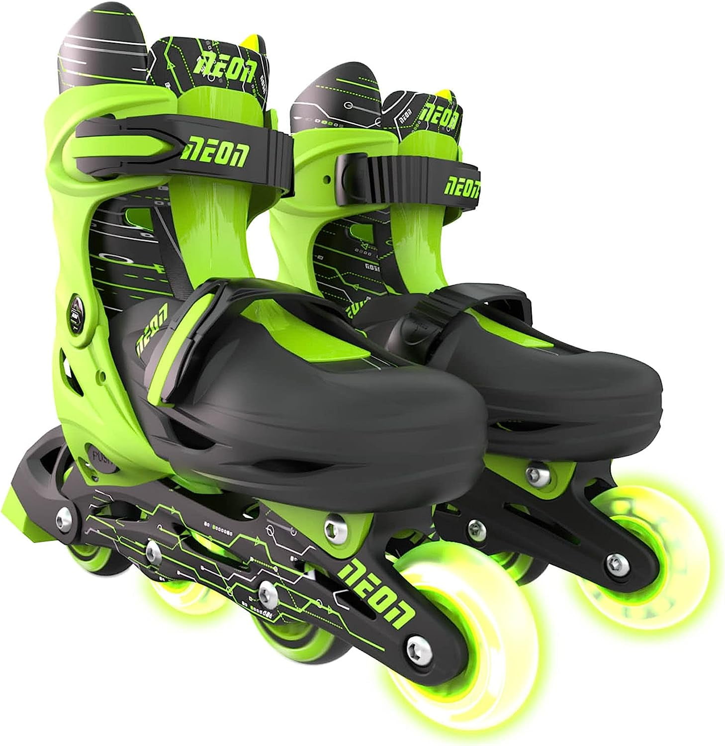 Yvolution Neon Roller Skates 2 in 1 Inline Skates and Quad - Girls and Boys Kids Skates, Size 12-2 Adjustable, One Pair, Green