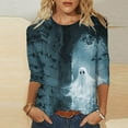 thumbnail image 2 of VKOYWKM Women Tops Halloween 3/4 Sleeve T-Shirts Halloween Graphic Casual Crew Neck Fall Tunic Top, 2 of 6