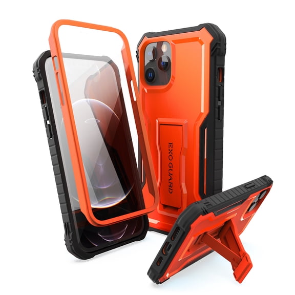 ExoGuard For iPhone 12 Pro Max Case, Phone Case with Screen Protector and Kickstand (Orange)