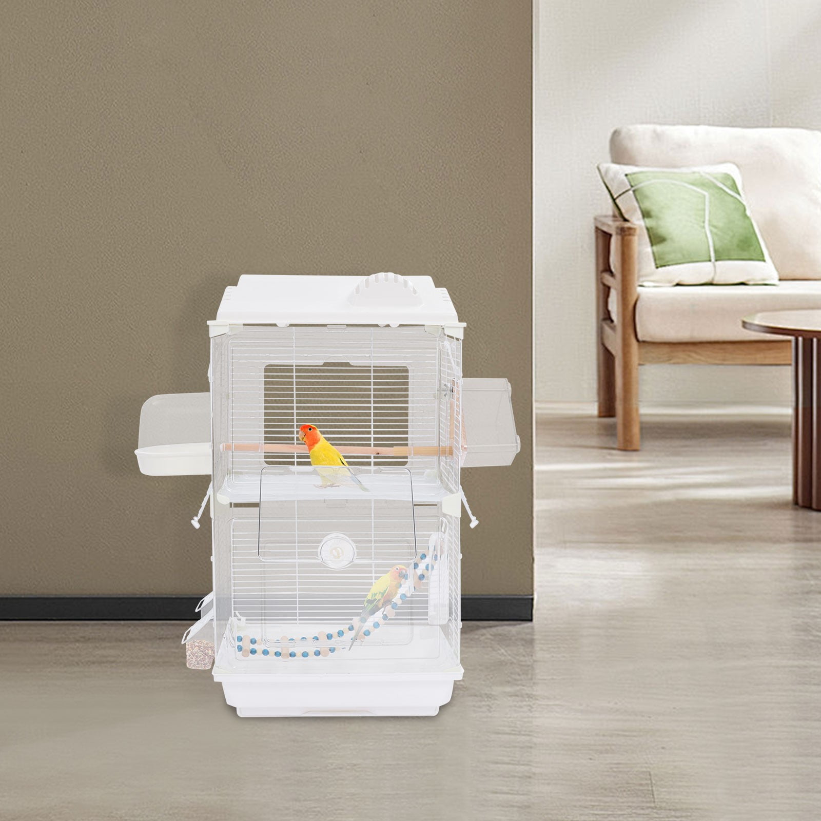 1 PCS White Bird Cage, Two-tier Bird Cage, Parakeets Cage,  2-3 Small Birds Capacity, 40*28*71cm/15.74*11.02*27.95in