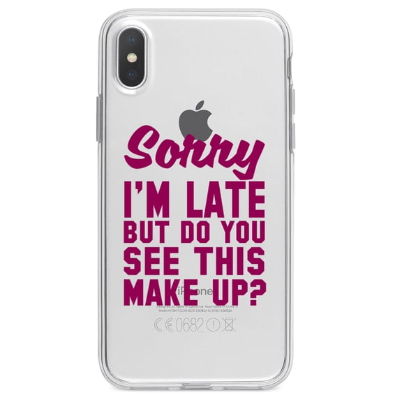 DistinctInk Clear Shockproof Hybrid Case for iPhone X / XS (5.8" Screen) - TPU Bumper Acrylic Back Tempered Glass Screen Protector - Sorry I'm Late But Do You See This Make Up