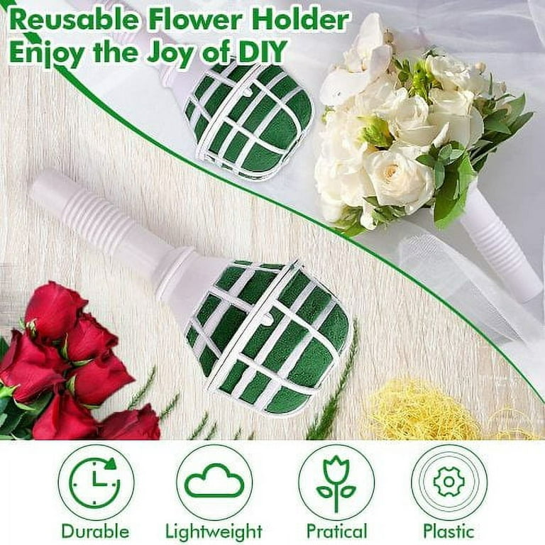 Sunjoy Tech Bouquet Holder - Flower Bouquet Holder, Bridal Bouquet Handle for Flower Arrangement Wedding Bouquet Supplies, Green Foam, 3.4 x 7 x 3.4