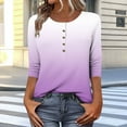 thumbnail image 4 of CYMMPU Gradient Color 3/4 Length Sleeve Summer Fall Plus Size Tunic Tops Shirts Basic Tees Business Work Blouses Button up Scoop Neck Vintage 2025 Clothes for Women Purple M, 4 of 7