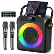 JAUYXIAN Karaoke Machine for Adult, Singing Machine Bluetooth Karaoke System with RGB Light and Strap, Bluetooth Speaker with 2 Microphones, FM Radio, Live Streaming Function (T19-T)