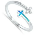 thumbnail image 4 of CHOOSE YOUR COLOR Clear CZ Blue Simulated Opal Open Cross Ring .925 Sterling Silver Band White Female Size 9, 4 of 4
