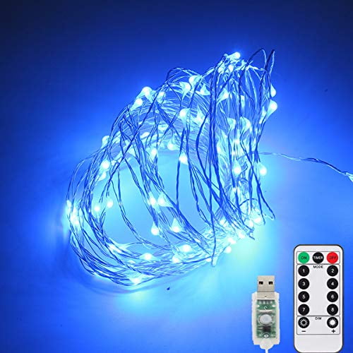 Areskey Blue Lights 33ft 100 Led Fairy Rope String For Indoor Outdoor Bedroom Garden Usb 8 Modes Remote Control Waterproof Starry Decoration Com Led Fairy Lights, Blue Fire Fairy Lights