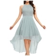 thumbnail image 2 of Dresses for Women Sleeveless Halter Lace Contrast Chiffon High Low Flowy Maxi Dress Wedding Guest Dress, 2 of 8
