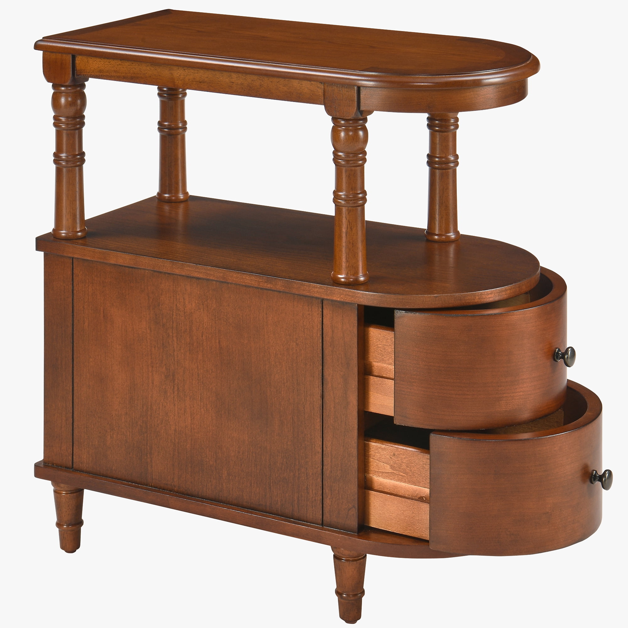 Solid Wood End Table with 2 Drawers, Narrow Sofa Side Table Slim Chair Side Table with Storage Shelf, Vintage Slim Nightstand Bedside Table (Beewax Tone）
