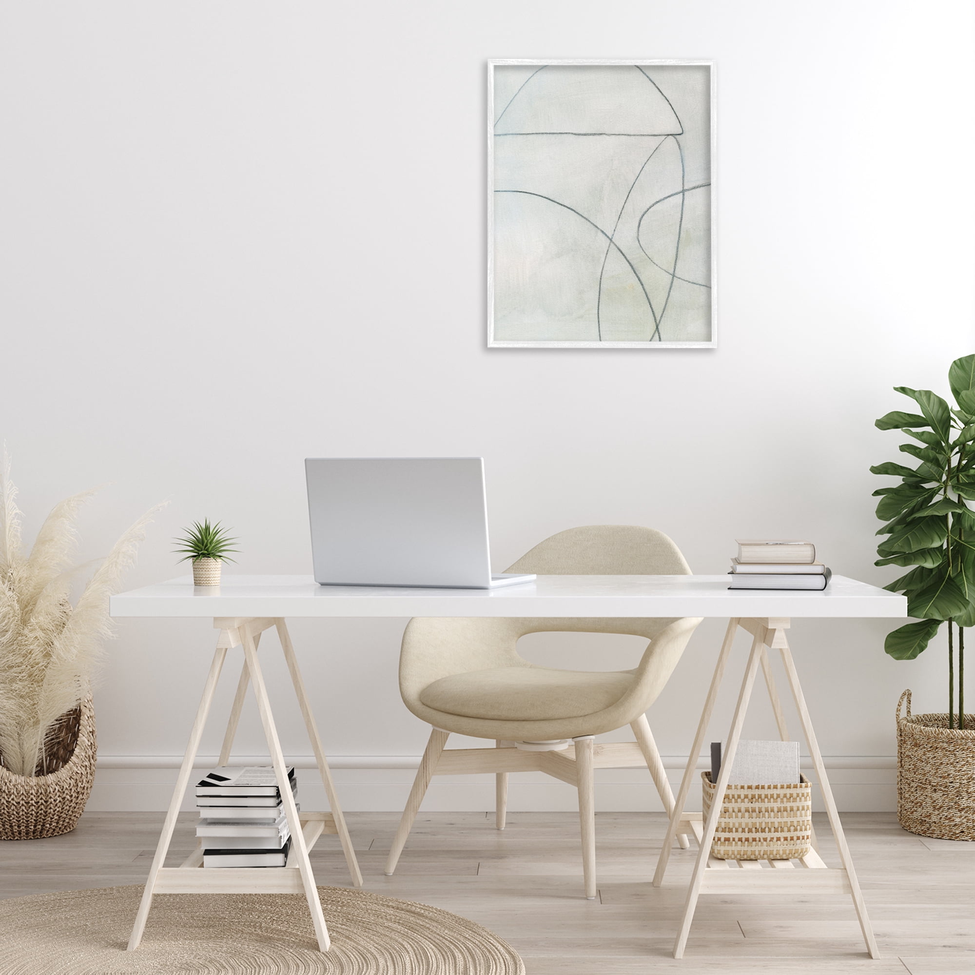 Stupell Industries Shapes Sketch on Grey Abstract Drawing White Framed Art Print Wall Art, 24 x 30