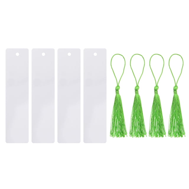 Unique Bargains Sublimation Blank Bookmark Double Sided with Light Green Normal Tassels, 4 Pieces