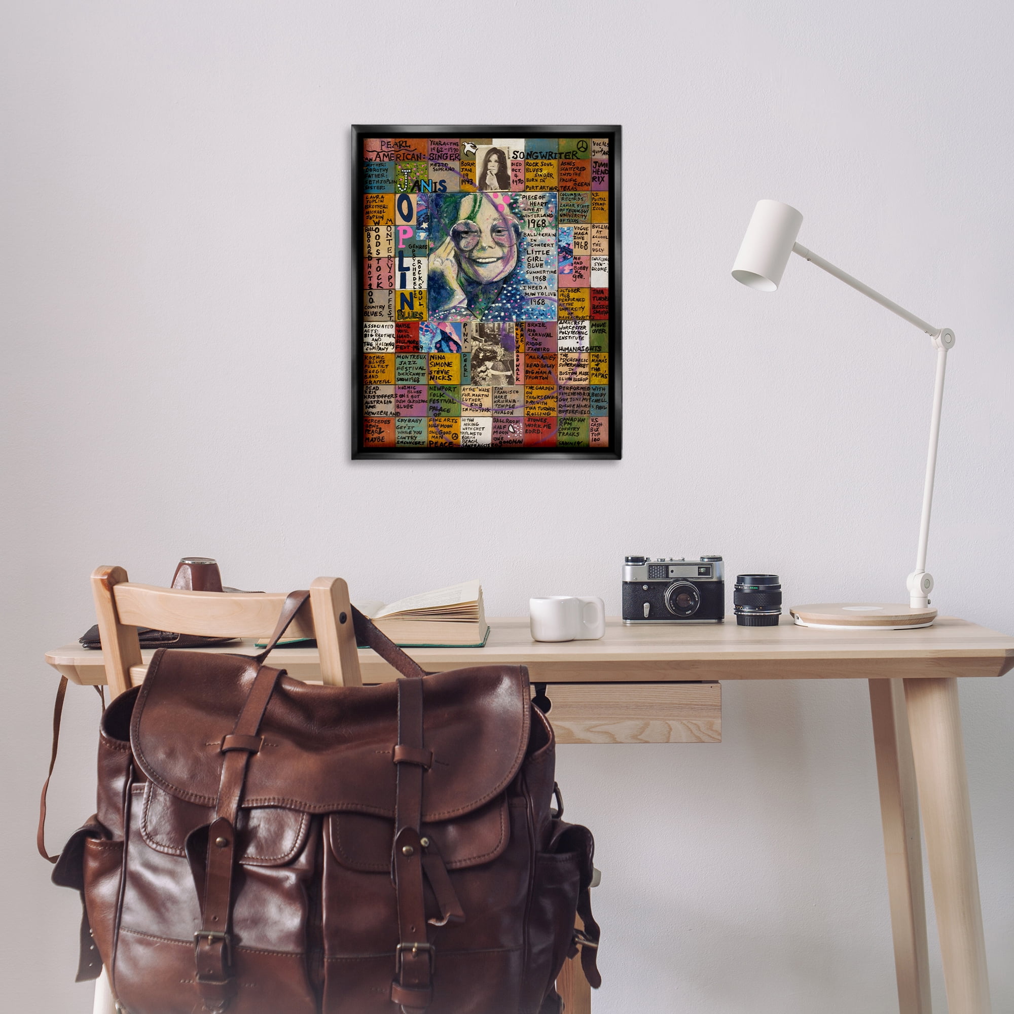 Stupell Industries Janis Joplin Collage People Drawing Black Floater Framed Canvas Art Print Wall Art, 25 x 31