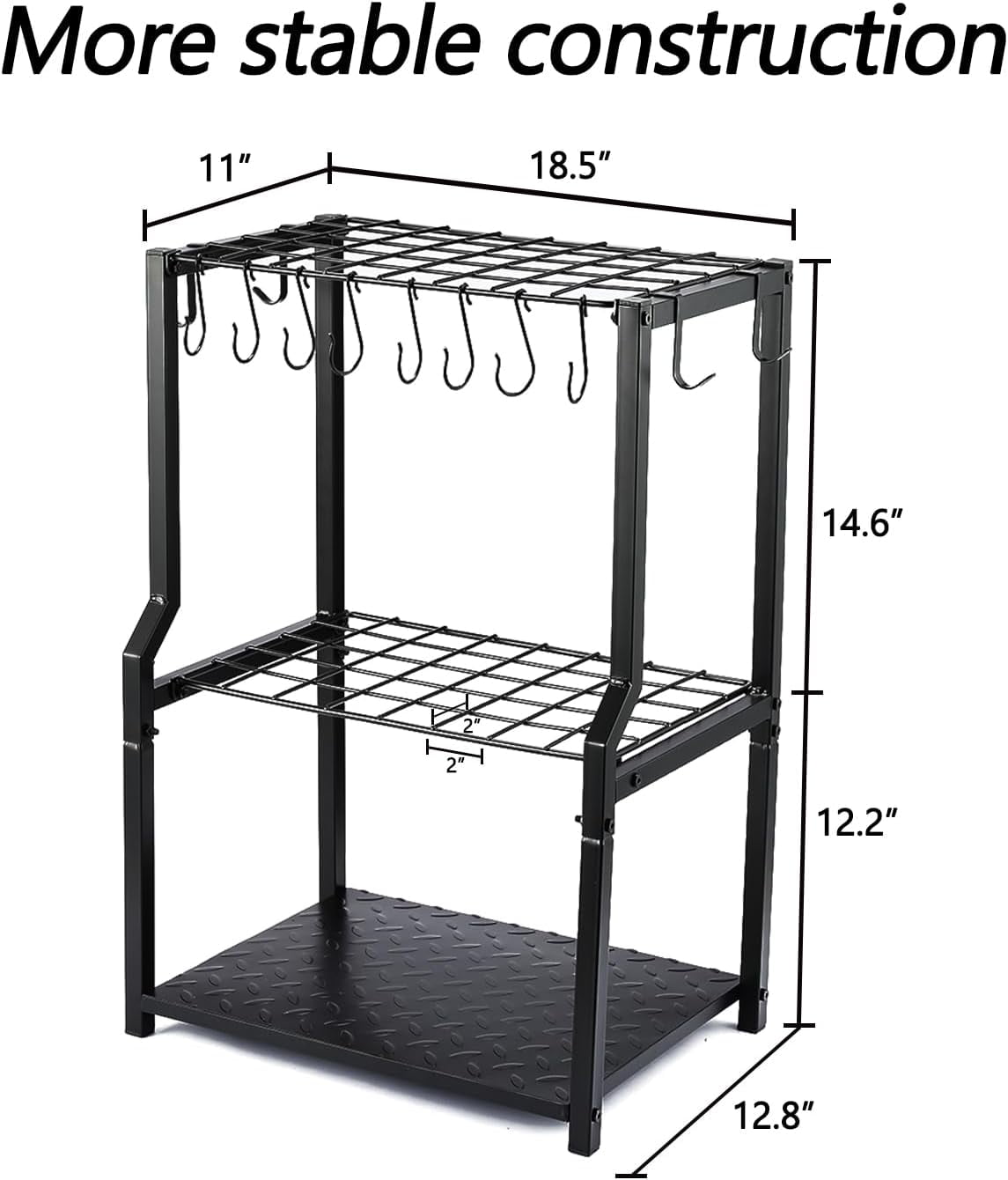 Heavy Duty Yard Tool Tower Rack, Free Standing Garage Storage for Rakes, Brooms, Shovels, Extra Hooks