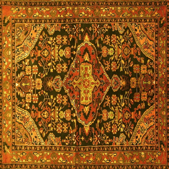 Ahgly Company Machine Washable Indoor Square Persian Yellow Traditional Area Rugs, 5' Square