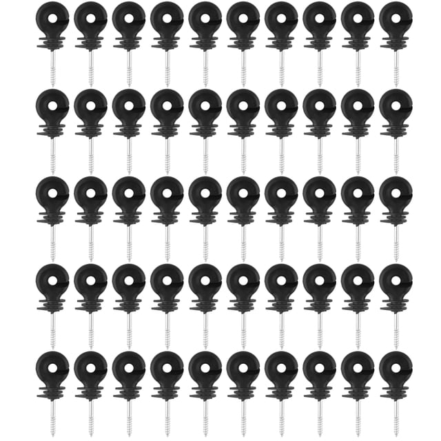 Aislador de anillo con tornillo, 50 unidades/juego, aisladores de poste de madera con tornillo negro, aislador de valla, diseño elevado NikouMX herramienta