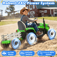 thumbnail image 6 of TOKTOO 24V Powered Ride on Tractor Max 4.3Mph w/ EVA Tires, Tippable Trailer, Remote Control, Tractor Ride on Toy for Kids- Green, 6 of 6
