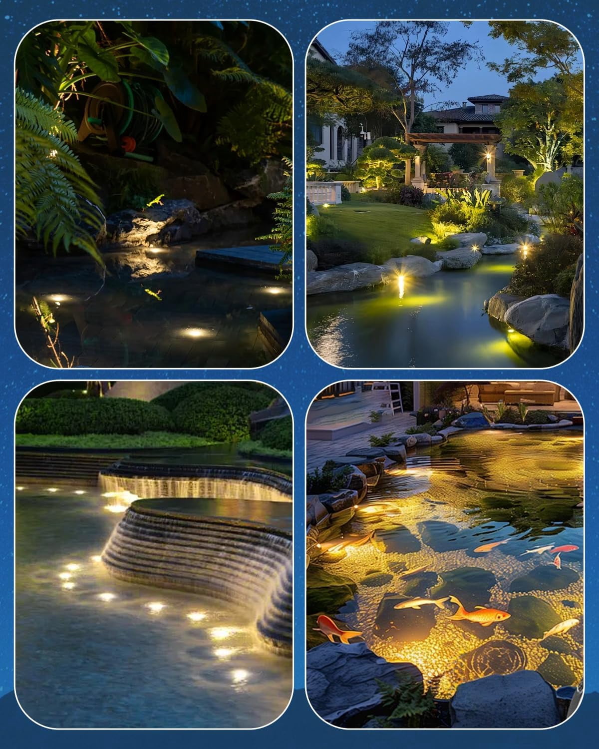 Pond Lights, LED Underwater Pond Lights, IP68 Waterproof Fountain Lights for Ponds, 2700K Warm White, 3W Landscape Spotlights for Outdoor Tank Garden Waterfall, 12-24V AC/DC Low Voltage, 4 Pack