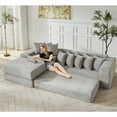 thumbnail image 4 of Oversize Cloud Couch, L-Shape Sofa, Convertible Floor Sleeper Sofa Bed, No Assembly ,Eight pillows,3-in-1,Side Pocket,(Left Facing Sofa),4 Seat,Corduroy,Light Gray, 4 of 20