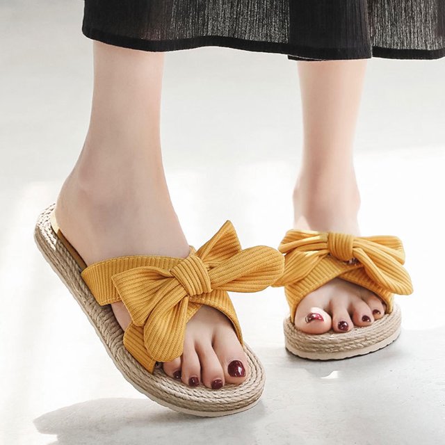 Alpargata de paja de imitación, sandalias para mujer, pantuflas de mujer con tacón plano y playa plana floral Wmkox8yii ytu6882