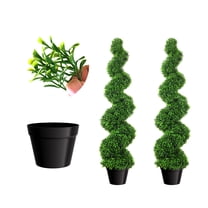 Artificial Boxwood Spiral Topiary Trees, Set of 2, 3 Ft Tall Decorative Fake Twisted Trees, Faux Greenery with PE Leaves, All-Year Green Plants in Cement-Filled Plastic Pot for Patio, Porch, Office