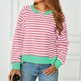 thumbnail image 4 of Womens Crew Neck Sweatshirts Trendy Color Blocked Casual Loose Pullover Top Strip Long Sleeve Shirt Women Fall (Pink M), 4 of 6