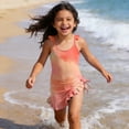 thumbnail image 2 of Girls Two-Piece Swimwear Set for Girls Long Sleeve Rash Guard with Swim Shorts UPF50+ Sun for Beach Pool, 4-5 Years, Orange, 2 of 5