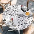 thumbnail image 2 of Chicken Round Tablecloth, Fitted Table Cover with Elastic for 45"-54" Round Tables, Farmhouse Country Animal Retro Pastoral Black Table Cloth Outdoor Indoor Dinning Party Waterproof Tablecloths, 2 of 7