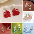 thumbnail image 2 of GKNET Fashion Rabbit Crystal Zircon Earrings Drop Dangle Elegant Women Wedding Jewelry-8-Pearl Rabbit, 2 of 9