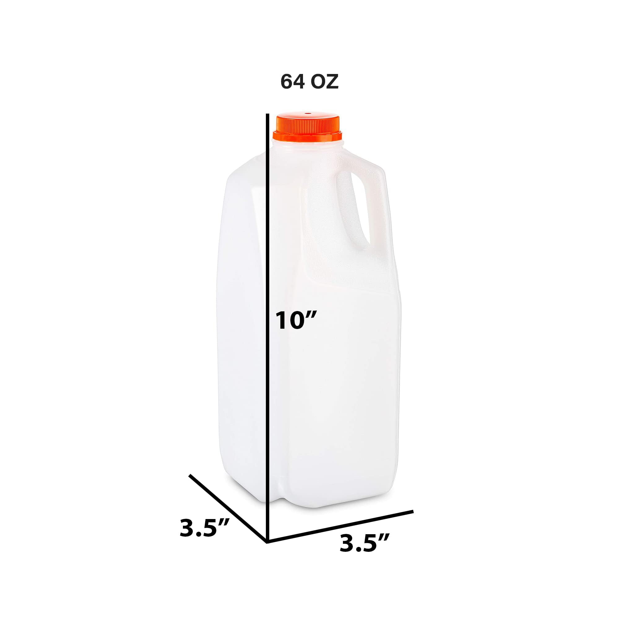 MT Products HDPE Plastic Juice/Milk Bottles 64 oz, Water Bottle with Caps Pack of 6