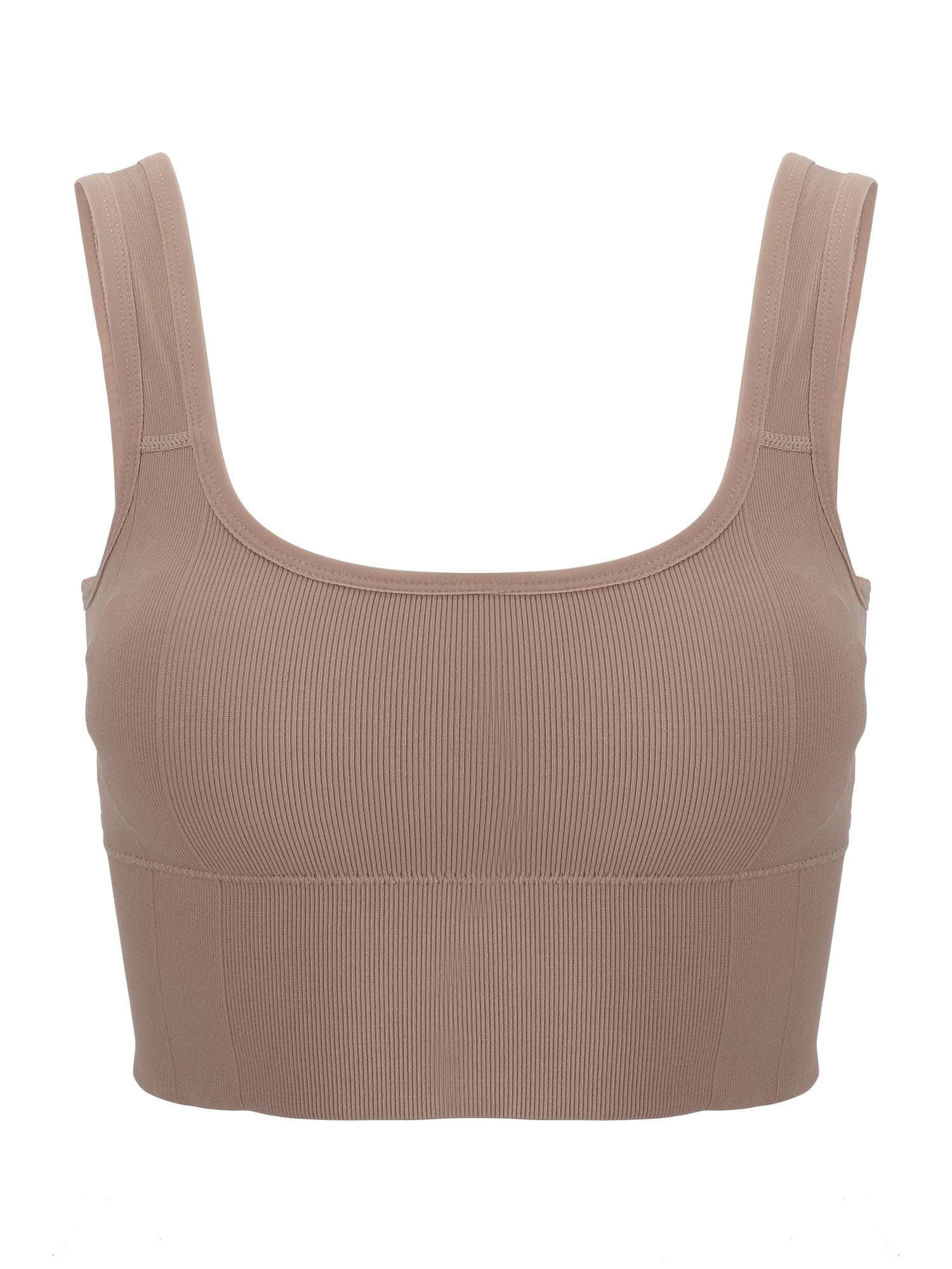 BadPiggies Women's Comfy Cami Bra Crop Top Wirefree Seamless Yoga Bralette Longline Padded Lounge Bra Pullover Sleep Bra (L/XL, Khaki)