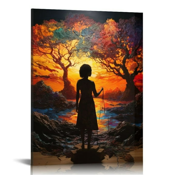 EastSmooth African American Wall Art Homesick African Woman Posters Canvas Painting Black Girl Abstract African Sunset Landscape Wall Decor Picture Prints Art for Living Room Bedroom Home Decoration