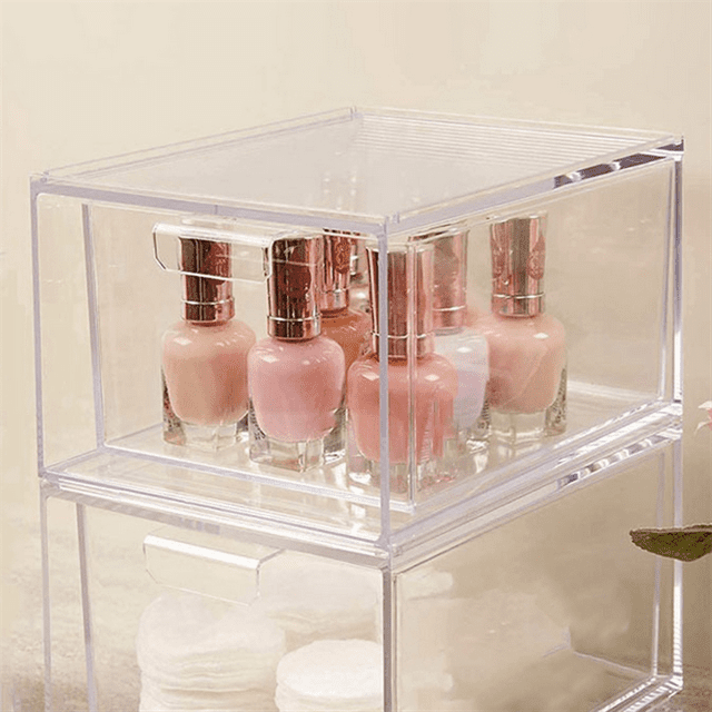 Stackable Makeup Organizer and Storage, Acrylic Organizers, Clear Plastic Storage Drawer with Handles for Vanity