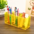 thumbnail image 6 of Uxcell 3 Compartments Clear Acrylic Pen Holder Pencil Holder Pen Organizer Pencil Cup Square Yellow, 6 of 6