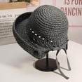 thumbnail image 4 of 56-58cm hat circumference women's lace bandage straw hat sunscreen foldable sun hat beach sun hat, 4 of 5