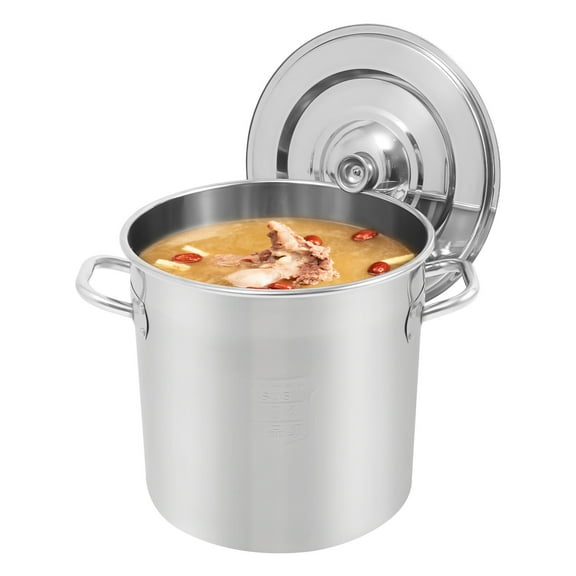 21L Silver Stainless Steel Pot Large Cooking Pot Kitchen Soup Pot Stock Pot with Lid