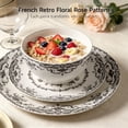 thumbnail image 3 of Vesteel 12 Pieces Bowls and Plates Set, Floral Ceramic Dinnerware Set for 4, Porcelain Tableware Dishes Set for Kitchen, Dining, Microwave & Dishwasher Safe, Vintage Black, 3 of 10