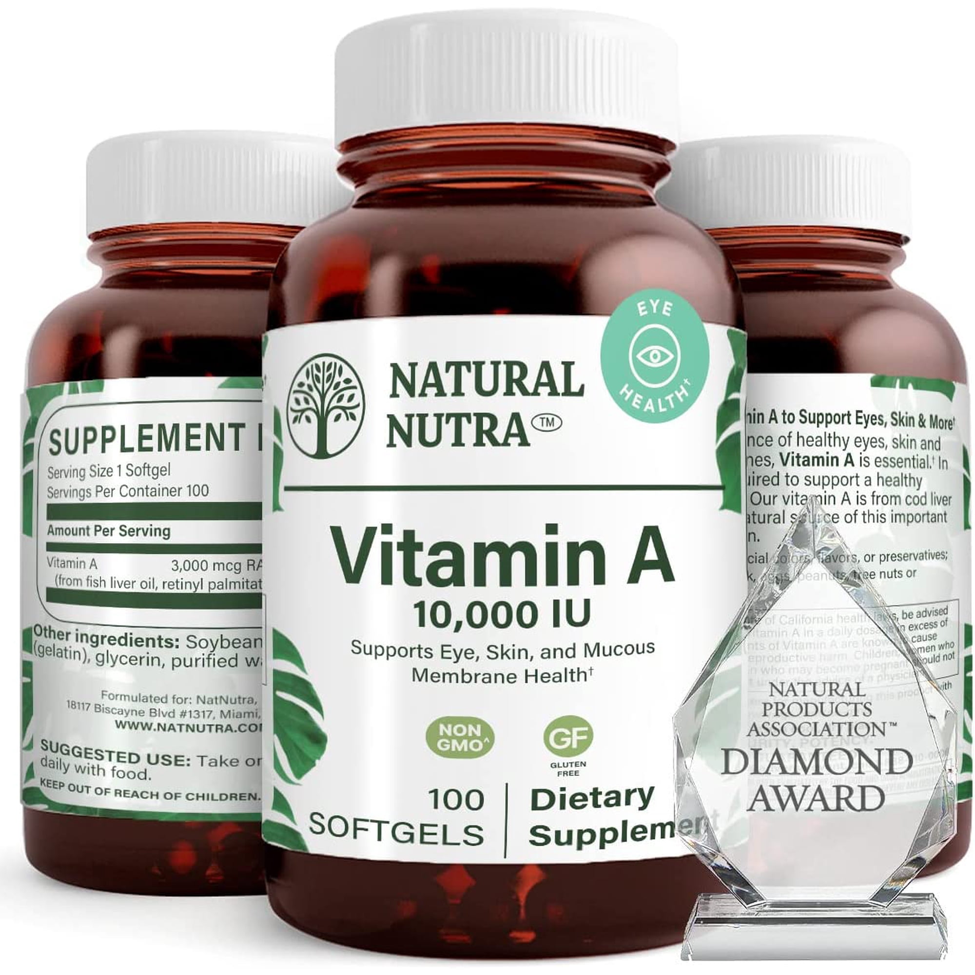 Natural Nutra Vitamin A 10,000 IU, Eye Health & Essential Nutrition - 100 Softgels