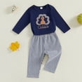 thumbnail image 3 of GYRATEDREAM Newborn Baby Boy Girl Thanksgiving Day Outfit Infant Long Sleeve Turkey Print Romper Bodysuit Top Pant Set 2Pcs Toddler Fall Winter Clothes Blue for 0-18 Months, 3 of 8