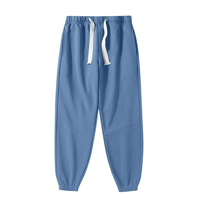 RXIRUCGD Men's Solid Color Casual Ankle Drawstring Pants Full Length Pants, Blue, Size: L