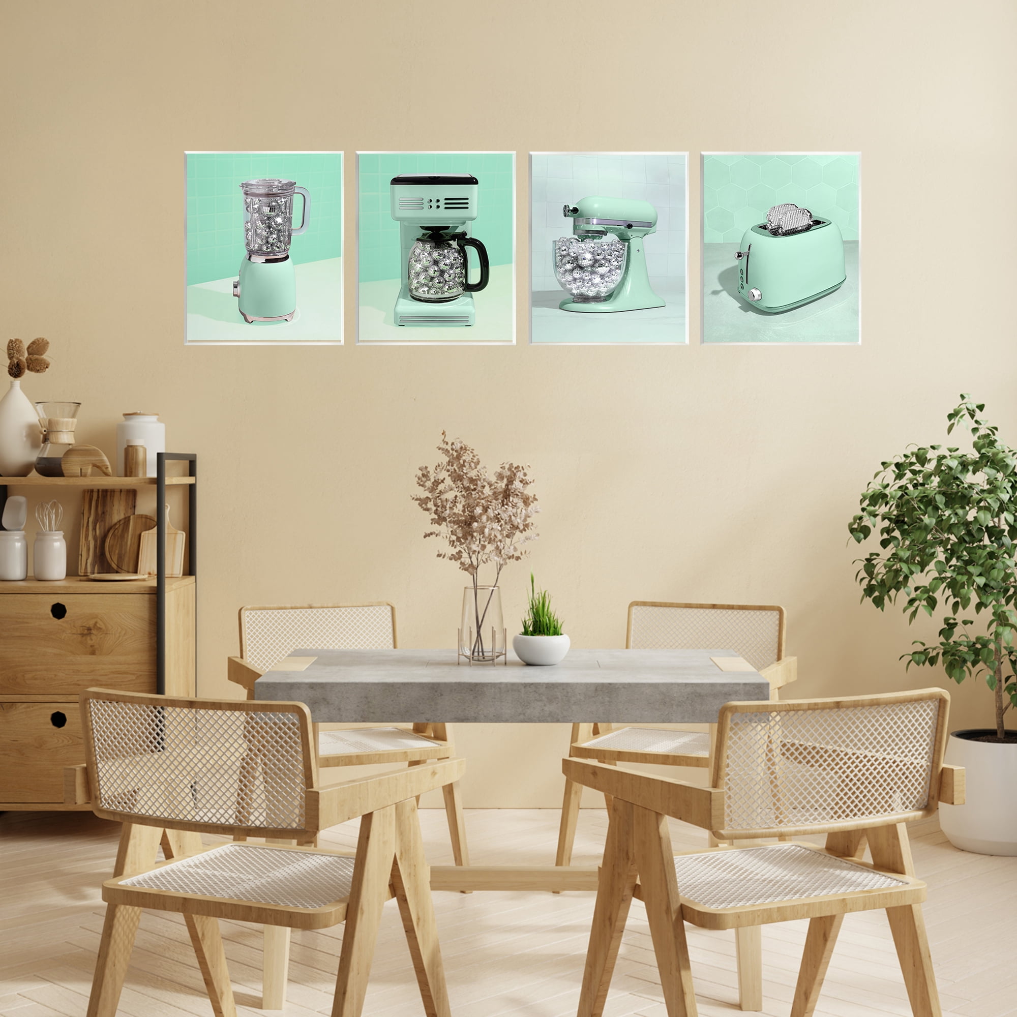 Stupell Industries Disco Drink Blender over Green 4 Piece Wall Plaque Art Set, design by LISH Creative