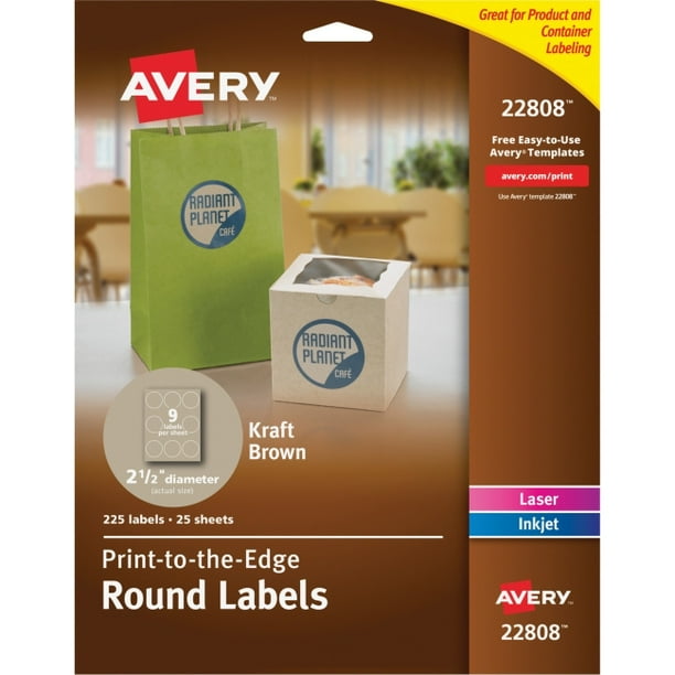 Avery Kraft Brown Print-to-the-Edge Round Labels - Permanent Adhesive - 2.50