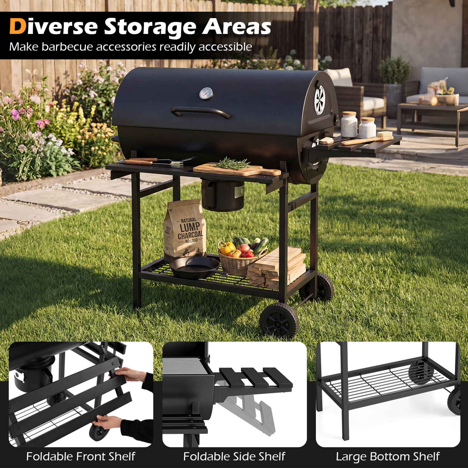 Gymax Charcoal BBQ Grill Outdoor Smoker Grill Combo w/ Thermometer