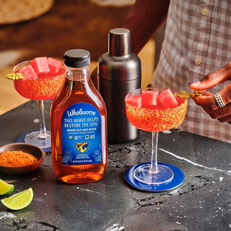 Wholesome Regenerative Organic Blue Agave Nectar, Fair Trade Sweetener for  Margaritas & Cocktails, 36oz Bottle