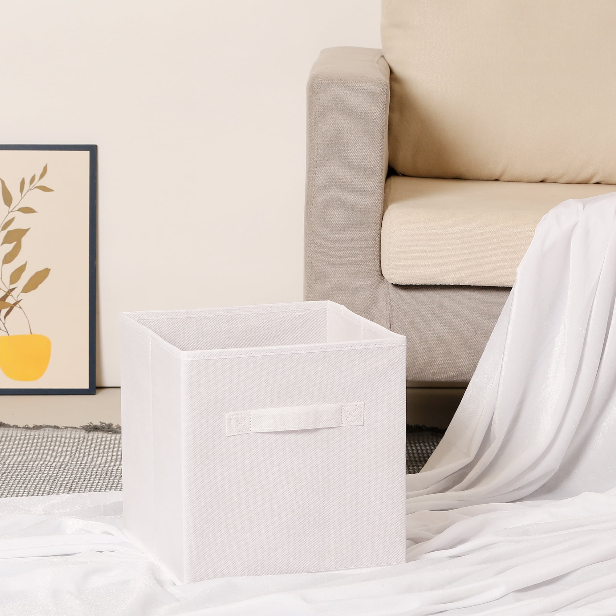Unique Bargains Fabric Storage Cube Storage Bin White 11*10.6*10.6in