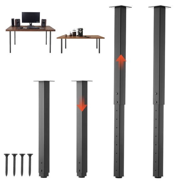 KFFKFF Adjustable Table Legs, 24-40 in Square Steel Furniture Legs, 1200 lbs Max Load Heavy Duty, Quick Installation, Ideal for Home Office Desk DIY, 4 PCS, Black
