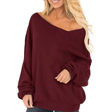Isaac Liev Womens Off The Shoulder Tops Baggy Shirt Long Sleeve Blouse Oversized Sweater Jumper Pullover Walmart Com Walmart Com