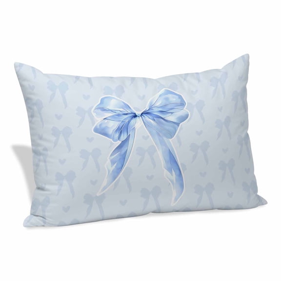 Cute Bow Pillow Covers, Linen Long Throw Pillow Case, Blue Bowknot Minimalist Solid Color Holiday Pillow Protector Decorative Cushion Cover for Living Room/Bedroom 20" x 26"