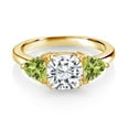 thumbnail image 2 of Gem Stone King 18K Yellow Gold Plated Silver White Moissanite and Green Peridot 3 Stone Engagement Ring for Women (2.66 Cttw, Gemstone Birthstone, Available in Size 5, 6, 7, 8, 9), 2 of 3