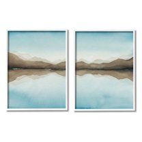Stupell Industries Mountain Range Water Reflection Graphic Art White Framed Art Print Wall Art, Set of 2, Design by Grace Popp