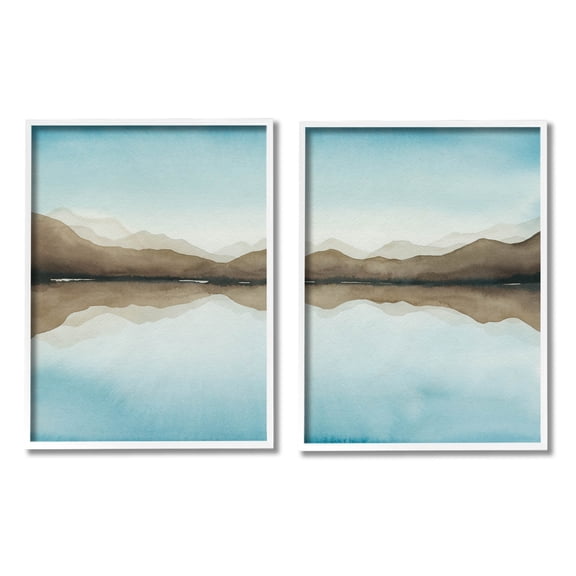 Stupell Industries Mountain Range Water Reflection Graphic Art White Framed Art Print Wall Art, Set of 2, Design by Grace Popp