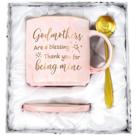 Gifts for Godmother - Godmothers Are a Blessing Thank You for Being Mine Marble Mugs, Mothers Day Gifts, Birthday Gifts, Christmas Gifts, Futtumy 12 fl oz Pink Marble Coffee Mugs Ceramic Mug Tea Cup
